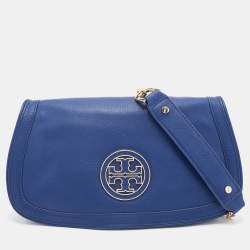 Pre Owned Tory Burch Blue Leather Britten Shoulder Bag
