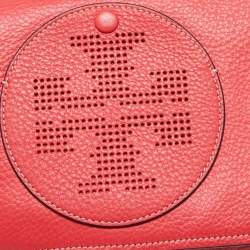 Pre Owned Tory Burch Red Leather Perforated Logo Fold Over Crossbody Bag