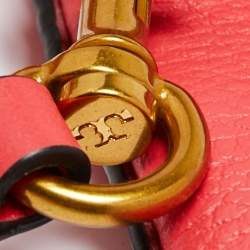 Pre Owned Tory Burch Red Leather Perforated Logo Fold Over Crossbody Bag