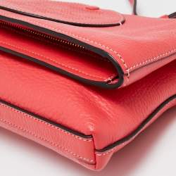 Pre Owned Tory Burch Red Leather Perforated Logo Fold Over Crossbody Bag