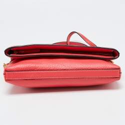 Pre Owned Tory Burch Red Leather Perforated Logo Fold Over Crossbody Bag