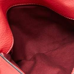 Pre Owned Tory Burch Red Leather Perforated Logo Fold Over Crossbody Bag