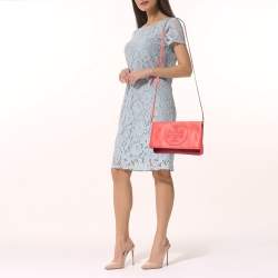 Pre Owned Tory Burch Red Leather Perforated Logo Fold Over Crossbody Bag