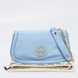 Pre Owned Tory Burch Pale Blue Leather Amanda Crossbody Bag