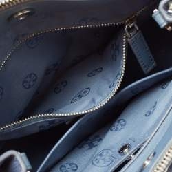 Pre Owned Tory Burch Blue Leather Mini Robinson Double Zip Tote