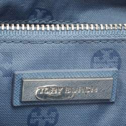 Pre Owned Tory Burch Blue Leather Mini Robinson Double Zip Tote
