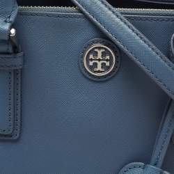 Pre Owned Tory Burch Blue Leather Mini Robinson Double Zip Tote