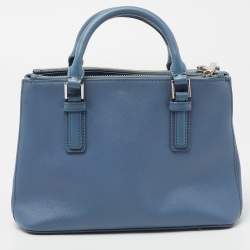 Pre Owned Tory Burch Blue Leather Mini Robinson Double Zip Tote