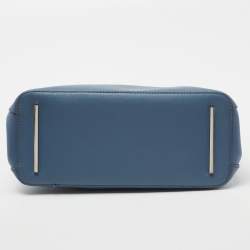 Pre Owned Tory Burch Blue Leather Mini Robinson Double Zip Tote