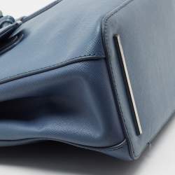 Pre Owned Tory Burch Blue Leather Mini Robinson Double Zip Tote