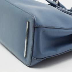 Pre Owned Tory Burch Blue Leather Mini Robinson Double Zip Tote