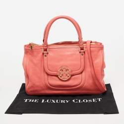 Pre Owned Tory Burch Coral Pink Leather Amanda Tote