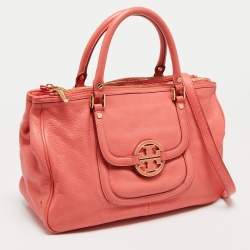 Pre Owned Tory Burch Coral Pink Leather Amanda Tote