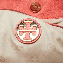 Pre Owned Tory Burch Coral Pink Leather Amanda Tote