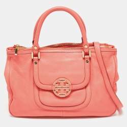 Pre Owned Tory Burch Coral Pink Leather Amanda Tote