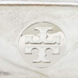 Tory Burch Metallic Silver Leather Reva Chain Clutch