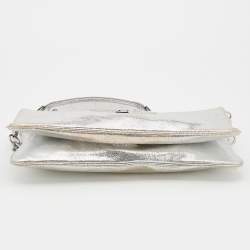 Tory Burch Metallic Silver Leather Reva Chain Clutch