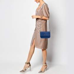 Pre Owned Tory Burch Blue Leather Robinson Chain Crossbody Bag