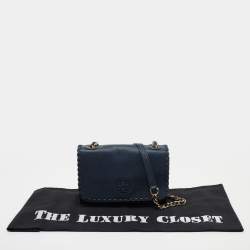 Pre Owned Tory Burch Blue Leather Marion Crossbody Bag