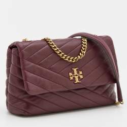 Pre Owned Tory Burch Burgundy Leather Kira Flap Shoulder Bag