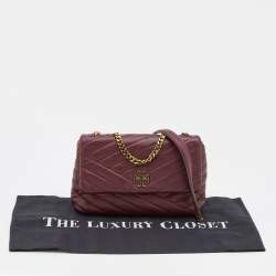 Pre Owned Tory Burch Burgundy Leather Kira Flap Shoulder Bag