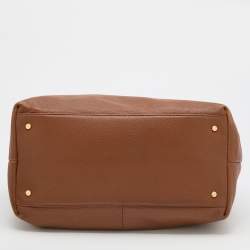 Pre Owned Tory Burch Brown Leather Amanda Logo Tote