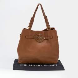 Pre Owned Tory Burch Brown Leather Amanda Logo Tote
