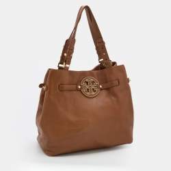 Pre Owned Tory Burch Brown Leather Amanda Logo Tote