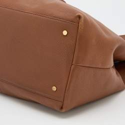 Pre Owned Tory Burch Brown Leather Amanda Logo Tote