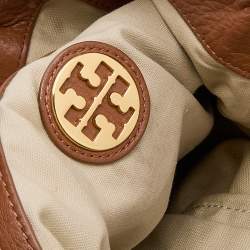 Pre Owned Tory Burch Brown Leather Amanda Logo Tote