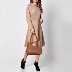 Pre Owned Tory Burch Brown Leather Amanda Logo Tote