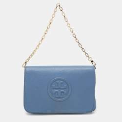 Pre Owned Tory Burch Blue Leather Reva Clutch