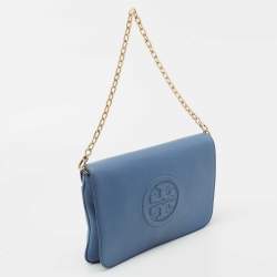 Pre Owned Tory Burch Blue Leather Reva Clutch