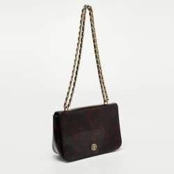 Pre Owned Tory Burch Black/Brown Patent Leather Robinson Shoulder Bag