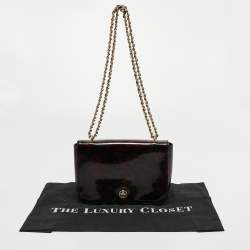 Pre Owned Tory Burch Black/Brown Patent Leather Robinson Shoulder Bag