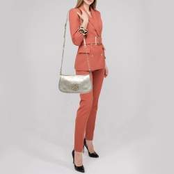 Pre Owned Tory Burch Metallic Gold Leather Britten Crossbody Bag