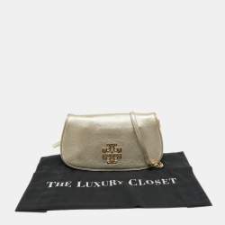 Pre Owned Tory Burch Metallic Gold Leather Britten Crossbody Bag