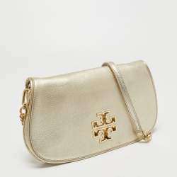 Pre Owned Tory Burch Metallic Gold Leather Britten Crossbody Bag