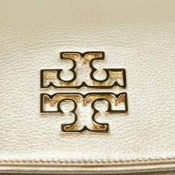 Pre Owned Tory Burch Metallic Gold Leather Britten Crossbody Bag