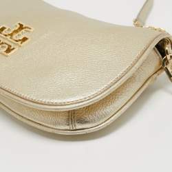 Pre Owned Tory Burch Metallic Gold Leather Britten Crossbody Bag