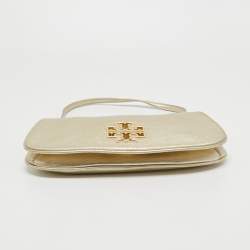 Pre Owned Tory Burch Metallic Gold Leather Britten Crossbody Bag