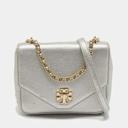Pre Owned Tory Burch Silver Leather Mini Kira Crossbody Bag