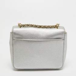 Pre Owned Tory Burch Silver Leather Mini Kira Crossbody Bag