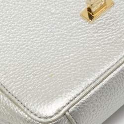 Pre Owned Tory Burch Silver Leather Mini Kira Crossbody Bag