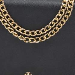 Pre Owned Tory Burch Black Saffiano Leather Robinson Chain Crossbody Bag