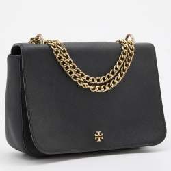 Pre Owned Tory Burch Black Saffiano Leather Robinson Chain Crossbody Bag