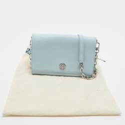 Pre Owned Tory Burch Light Blue Leather Robinson Wallet On Chain