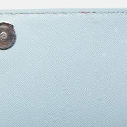 Pre Owned Tory Burch Light Blue Leather Robinson Wallet On Chain
