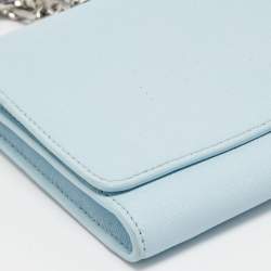 Pre Owned Tory Burch Light Blue Leather Robinson Wallet On Chain