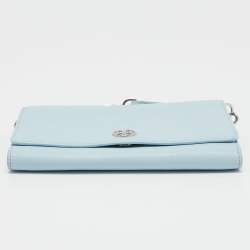 Pre Owned Tory Burch Light Blue Leather Robinson Wallet On Chain